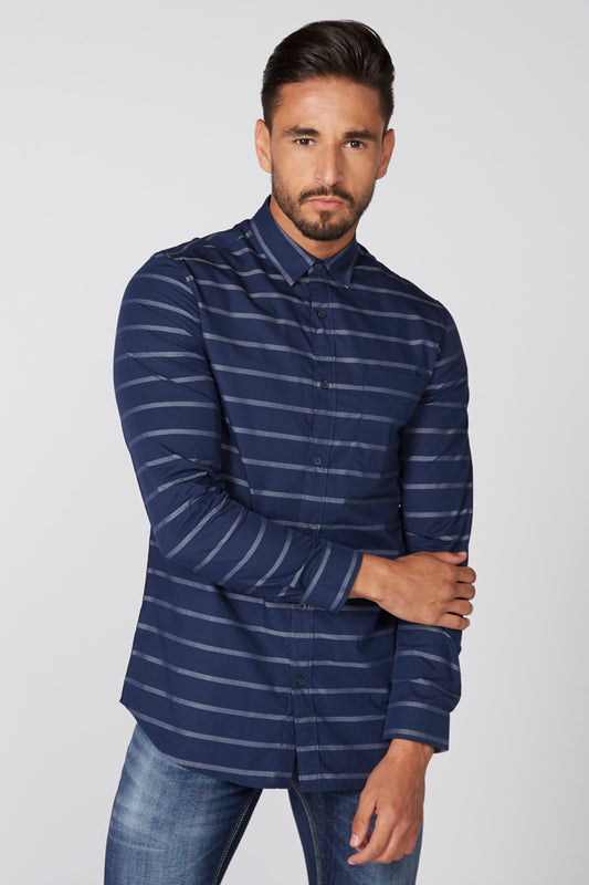 Striped Shirt with Long Sleeves and Complete Placket