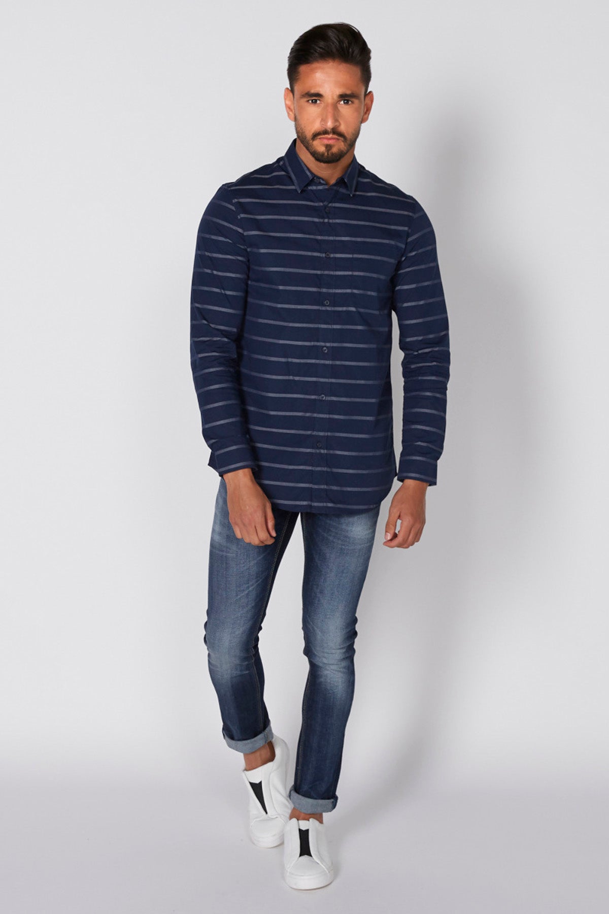 Striped Shirt with Long Sleeves and Complete Placket