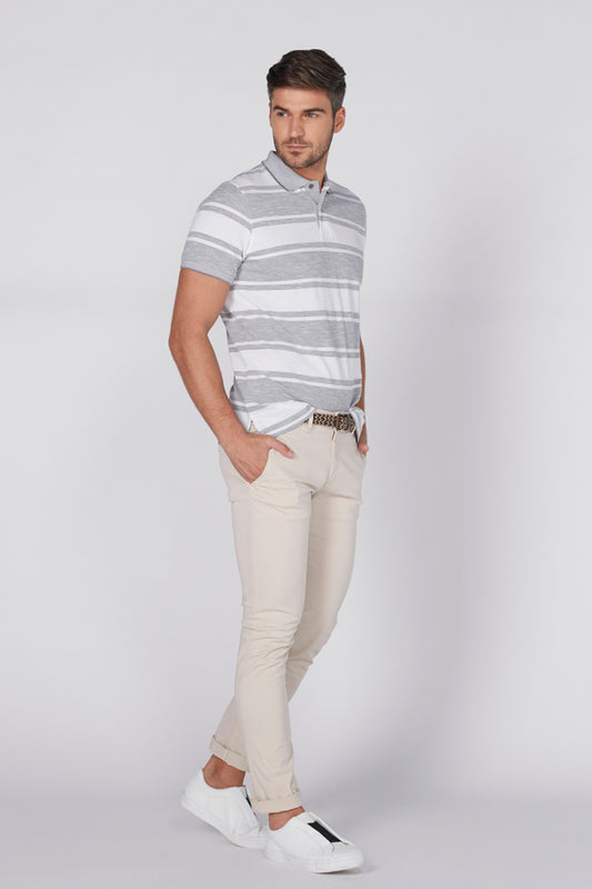 Striped Polo Neck T-Shirt with Short Sleeves