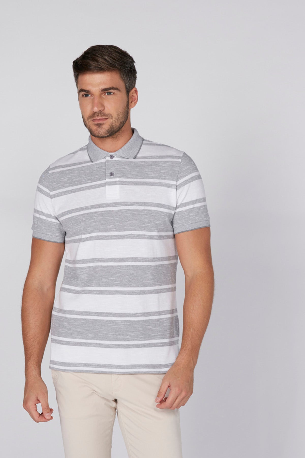 Striped Polo Neck T-Shirt with Short Sleeves