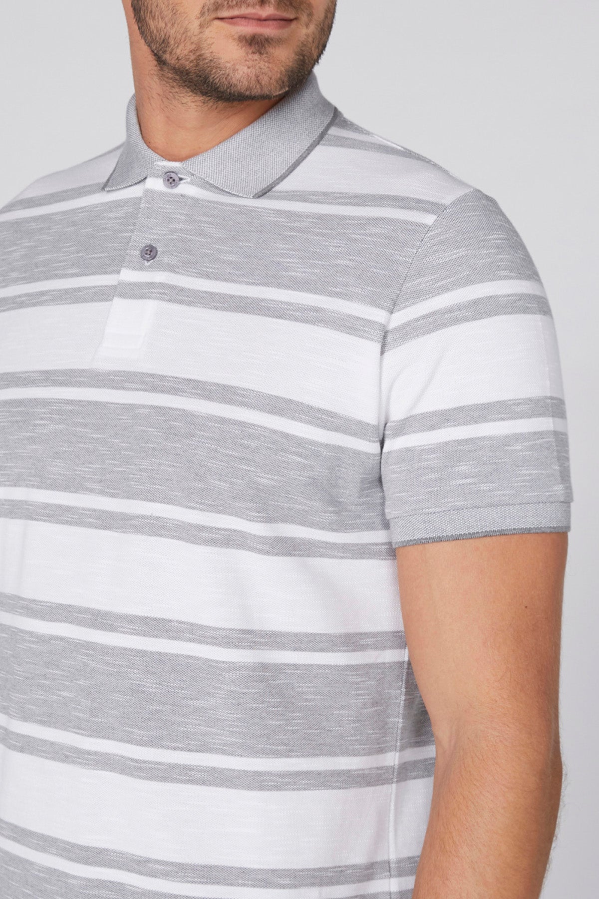 Striped Polo Neck T-Shirt with Short Sleeves