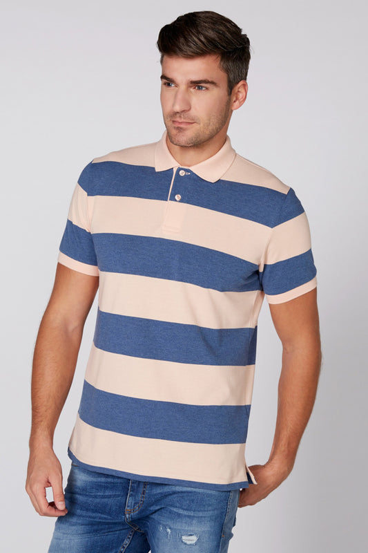 Striped T-Shirt with Polo Neck and Short Sleeves