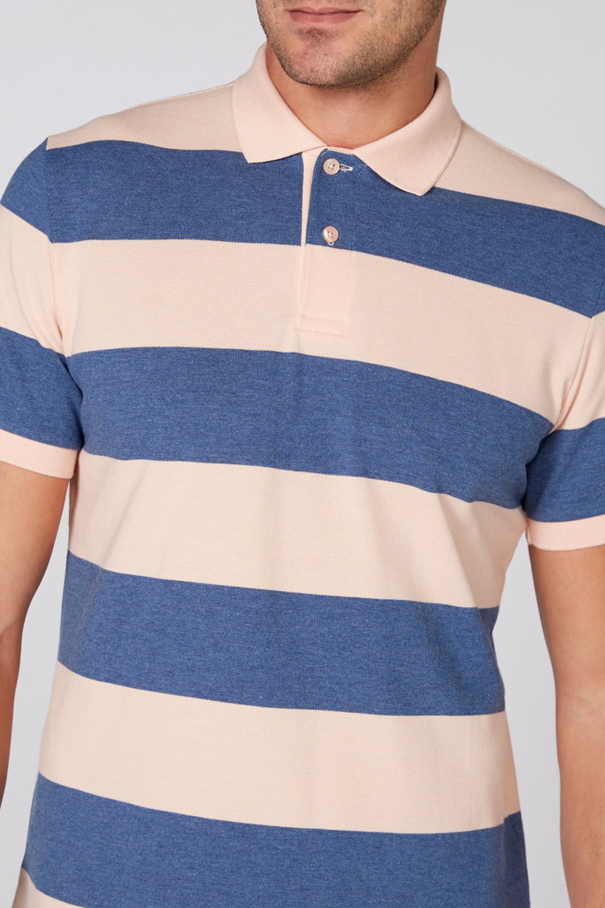 Striped T-Shirt with Polo Neck and Short Sleeves