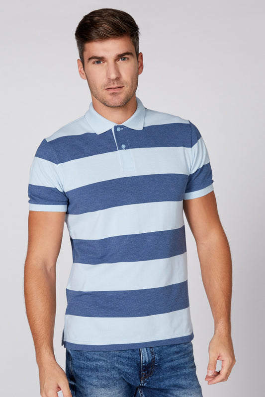 Striped T-Shirt with Polo Neck and Short Sleeves