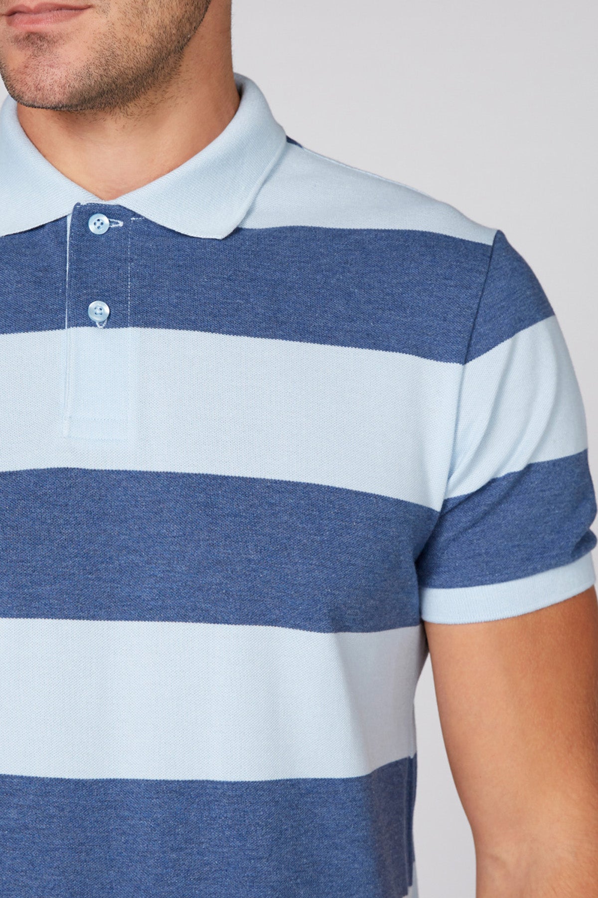 Striped T-Shirt with Polo Neck and Short Sleeves