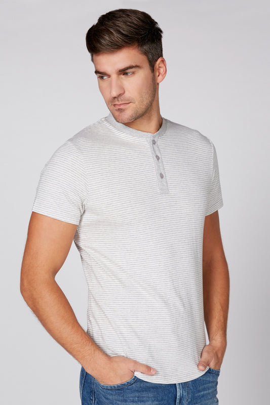 Striped T-Shirt with Henley Neck and Short Sleeves