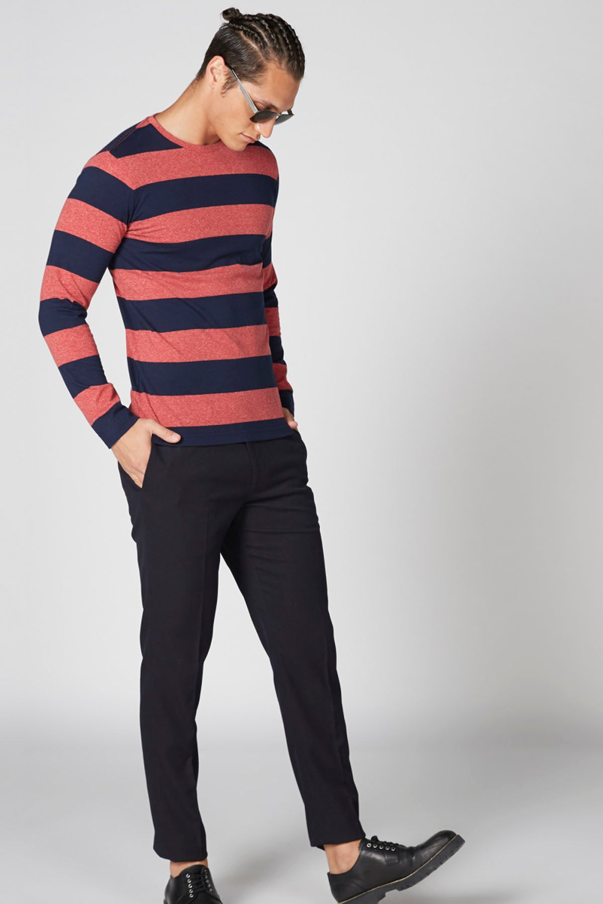Striped T-Shirt with Crew Neck and Long Sleeves