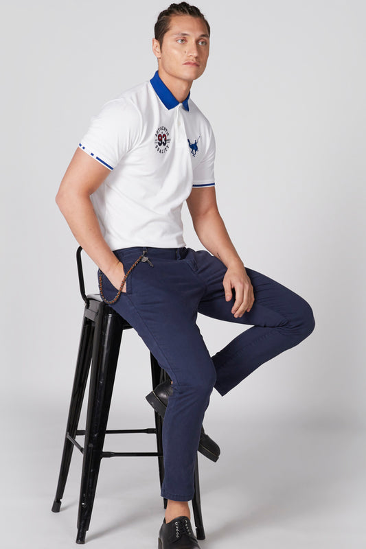 Embroidered T-Shirt with Polo Neck and Short Sleeves