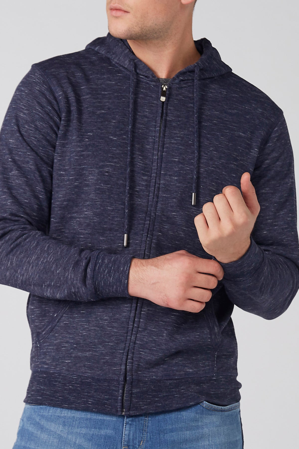 Textured Long Sleeves Jacket with Hood and Zip Closure