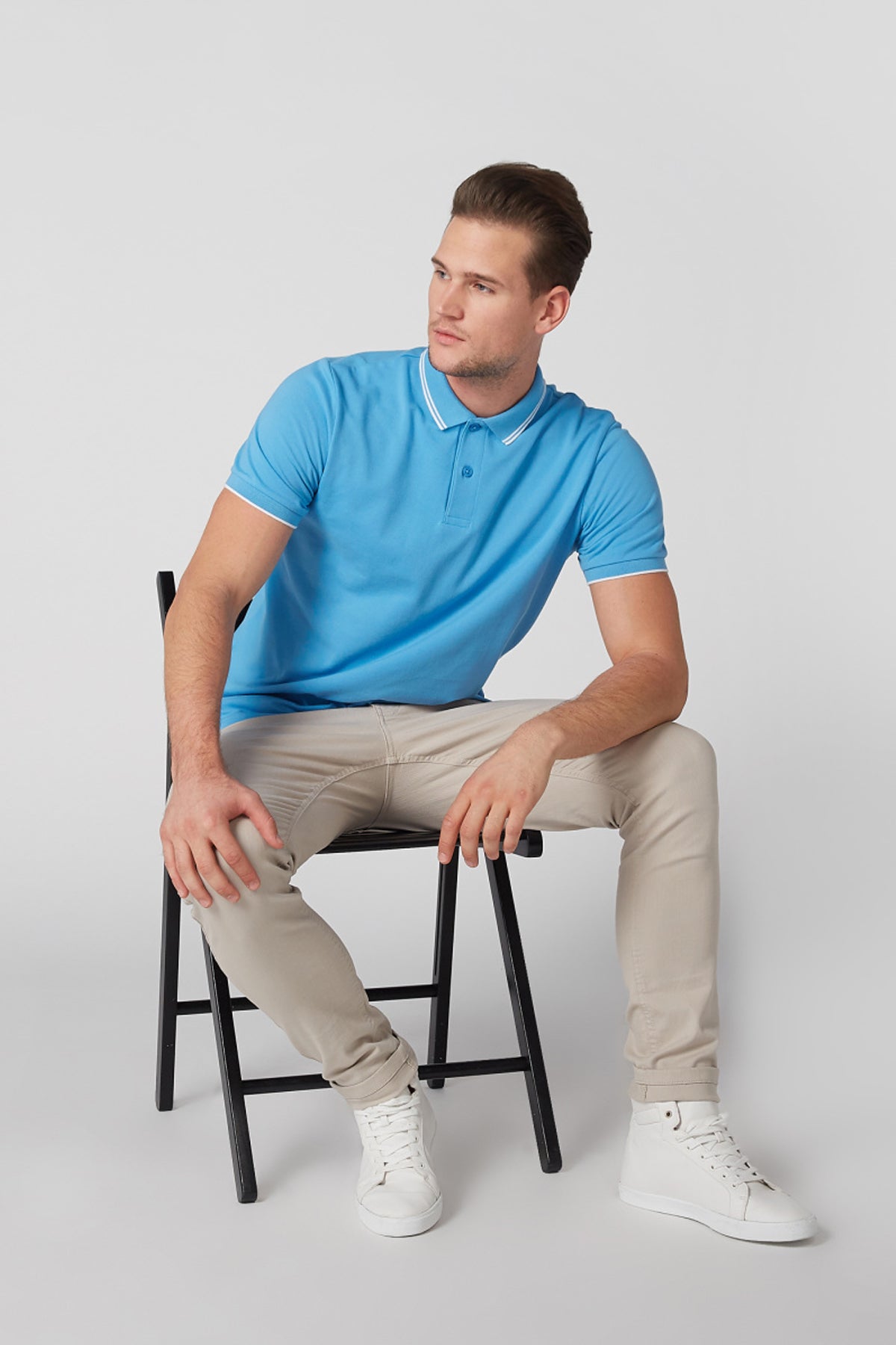 Tipping Detail Polo Neck T-Shirt with Short Sleeves
