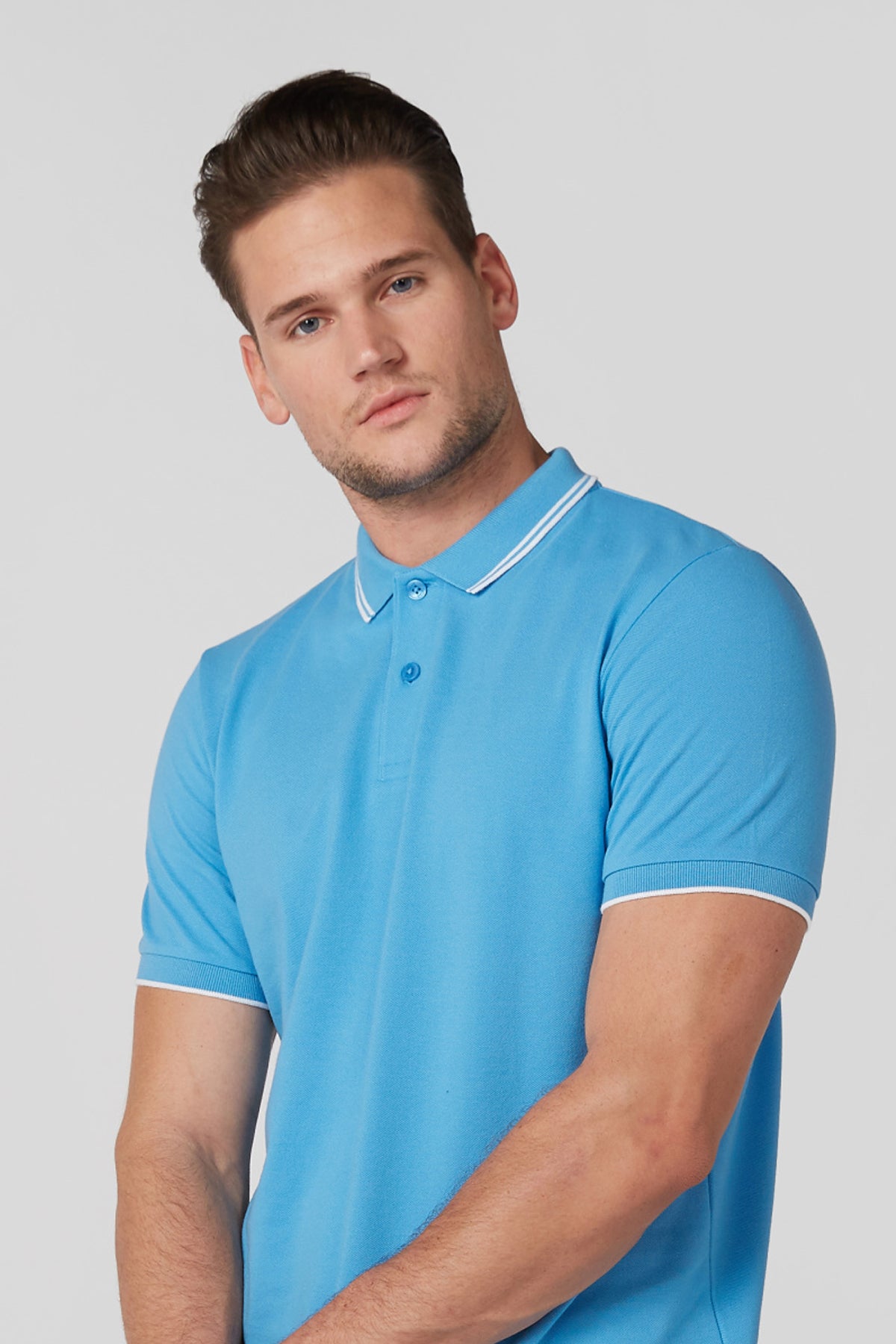 Tipping Detail Polo Neck T-Shirt with Short Sleeves