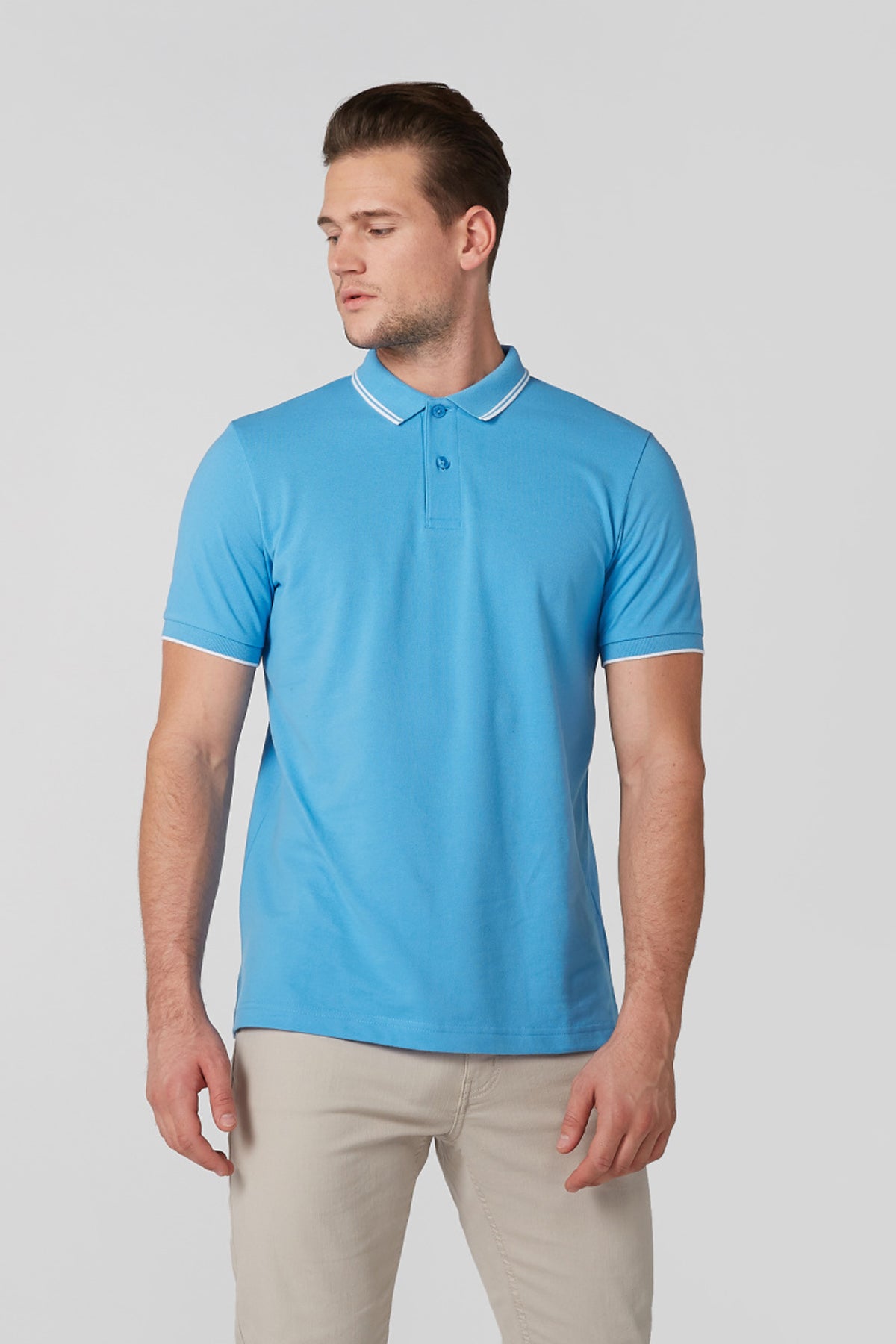 Tipping Detail Polo Neck T-Shirt with Short Sleeves