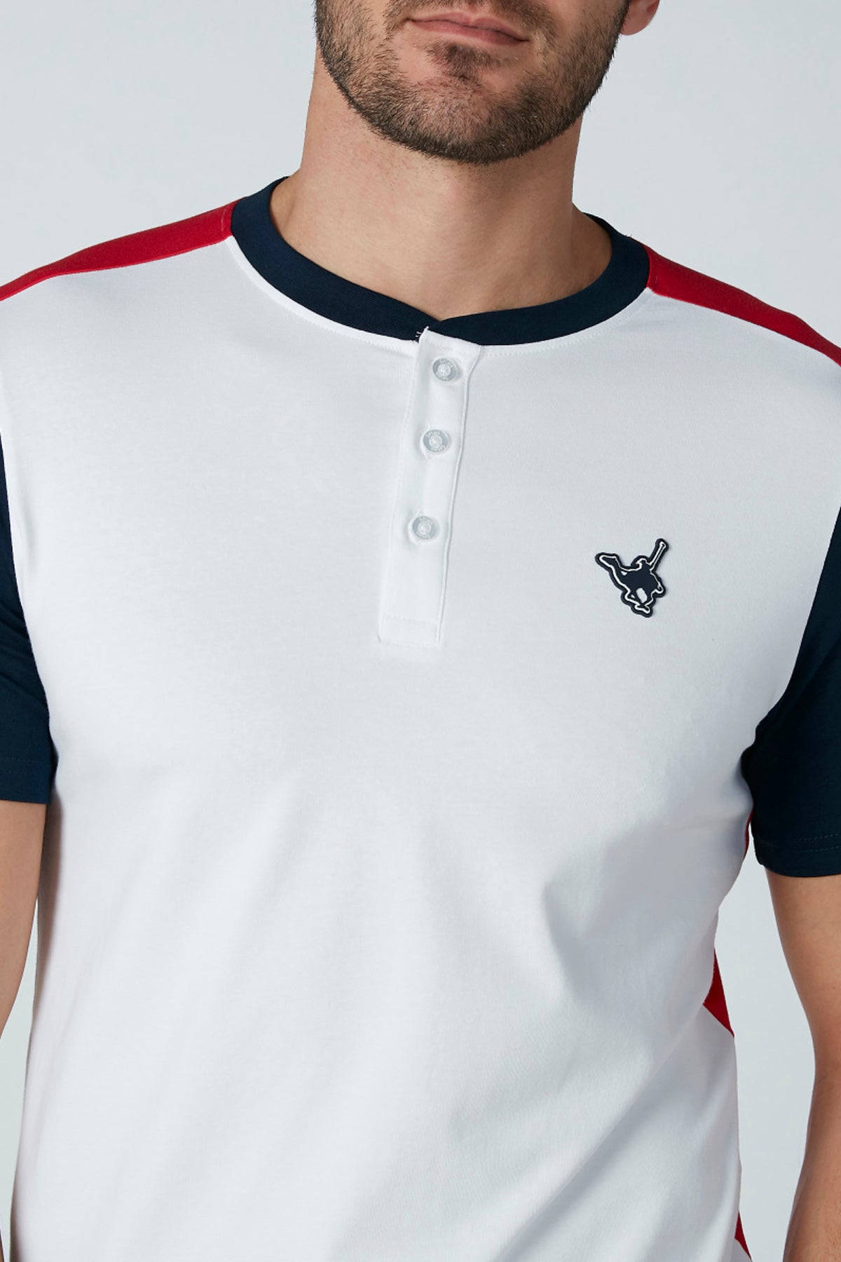 Plain T-Shirt with Henley Neck and Short Sleeves