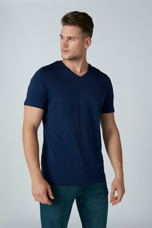 Solid T-shirt with V-neck and Short Sleeves