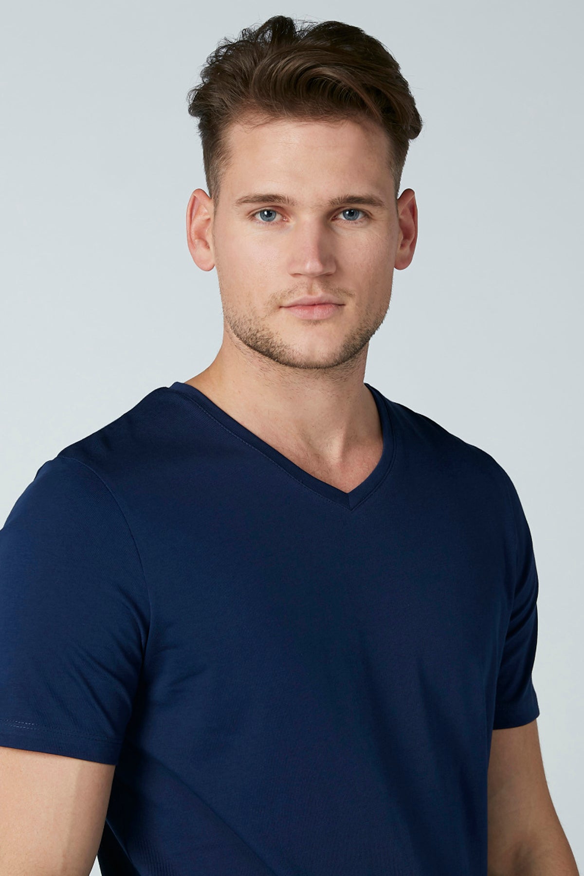 Solid T-shirt with V-neck and Short Sleeves