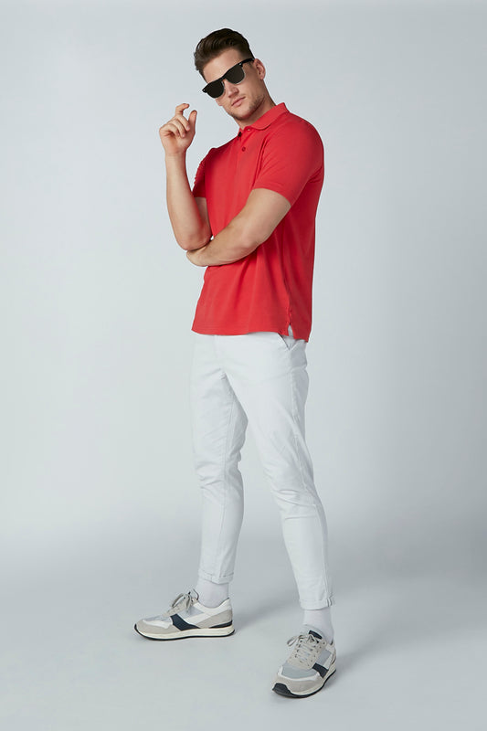 Solid T-shirt with Polo Neck and Short Sleeves