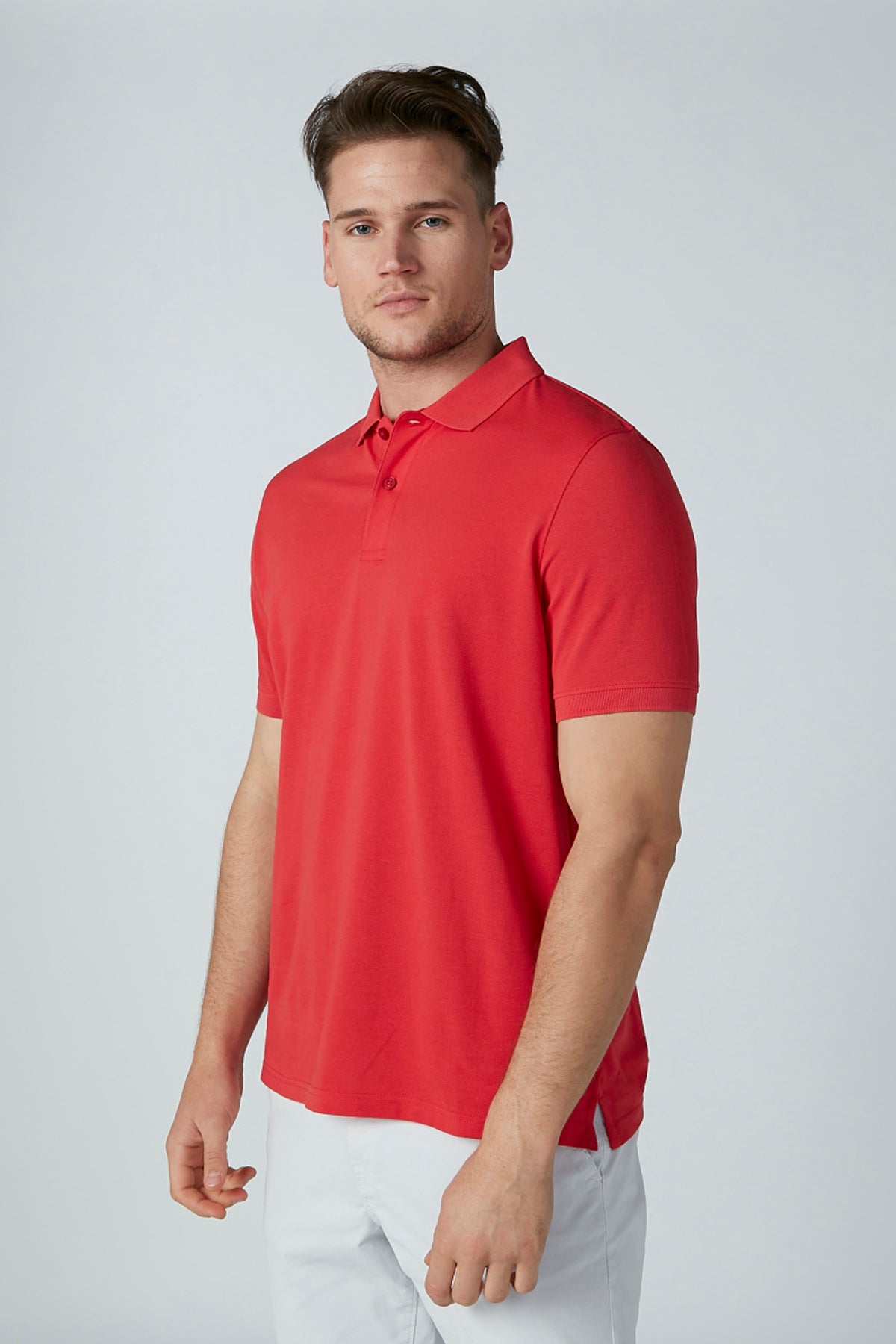 Solid T-shirt with Polo Neck and Short Sleeves