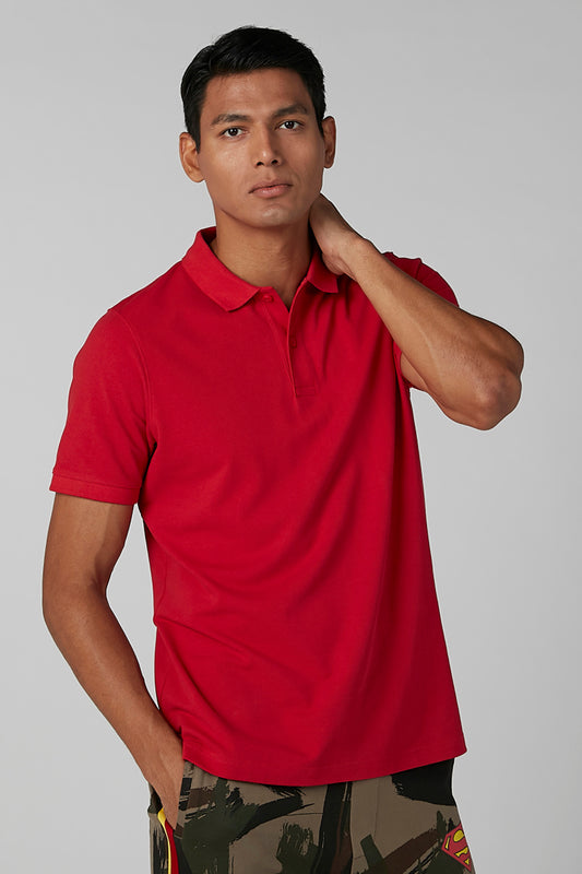 Plain T-shirt with Polo Neck and Short Sleeves