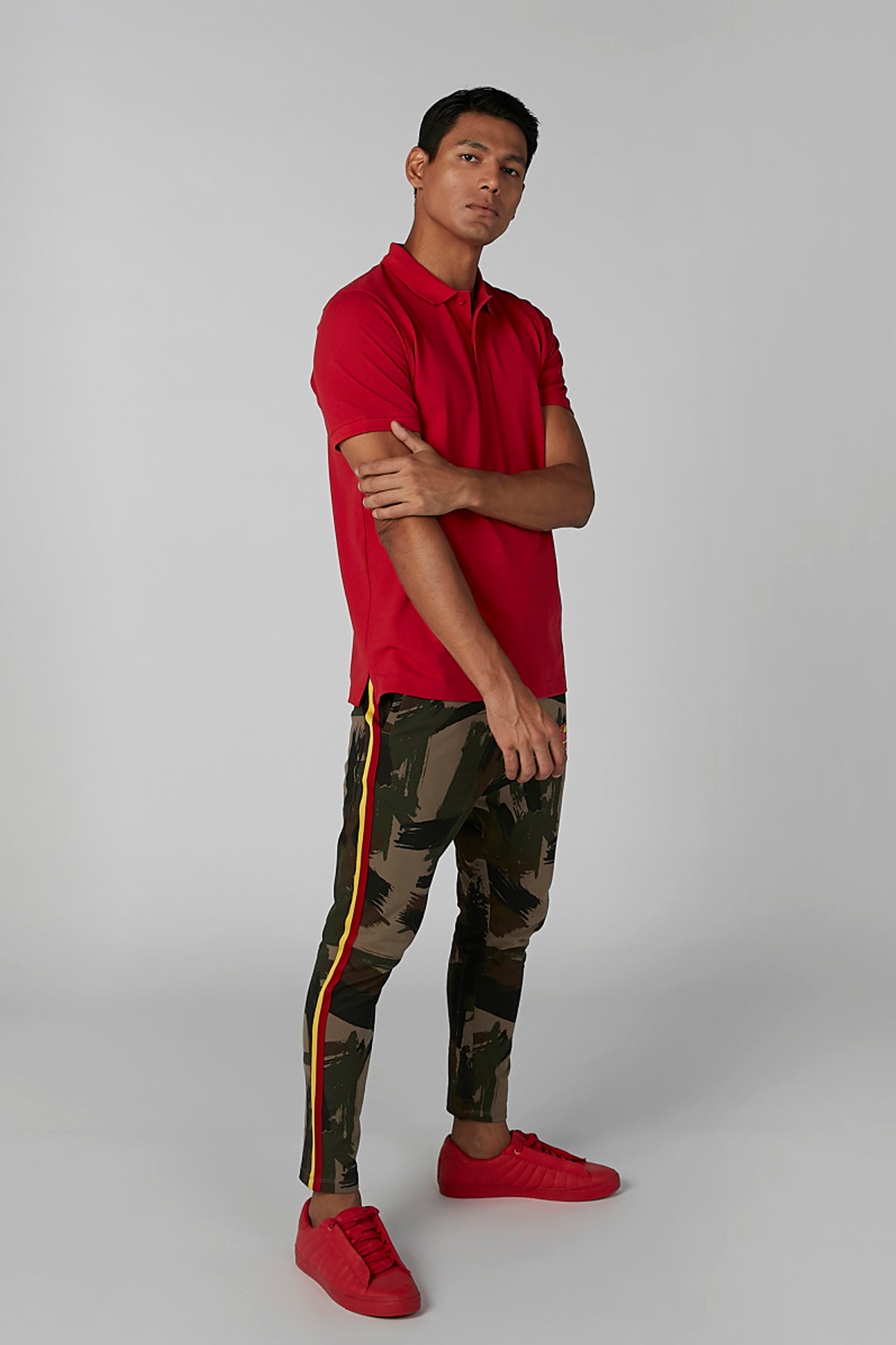 Plain T-shirt with Polo Neck and Short Sleeves