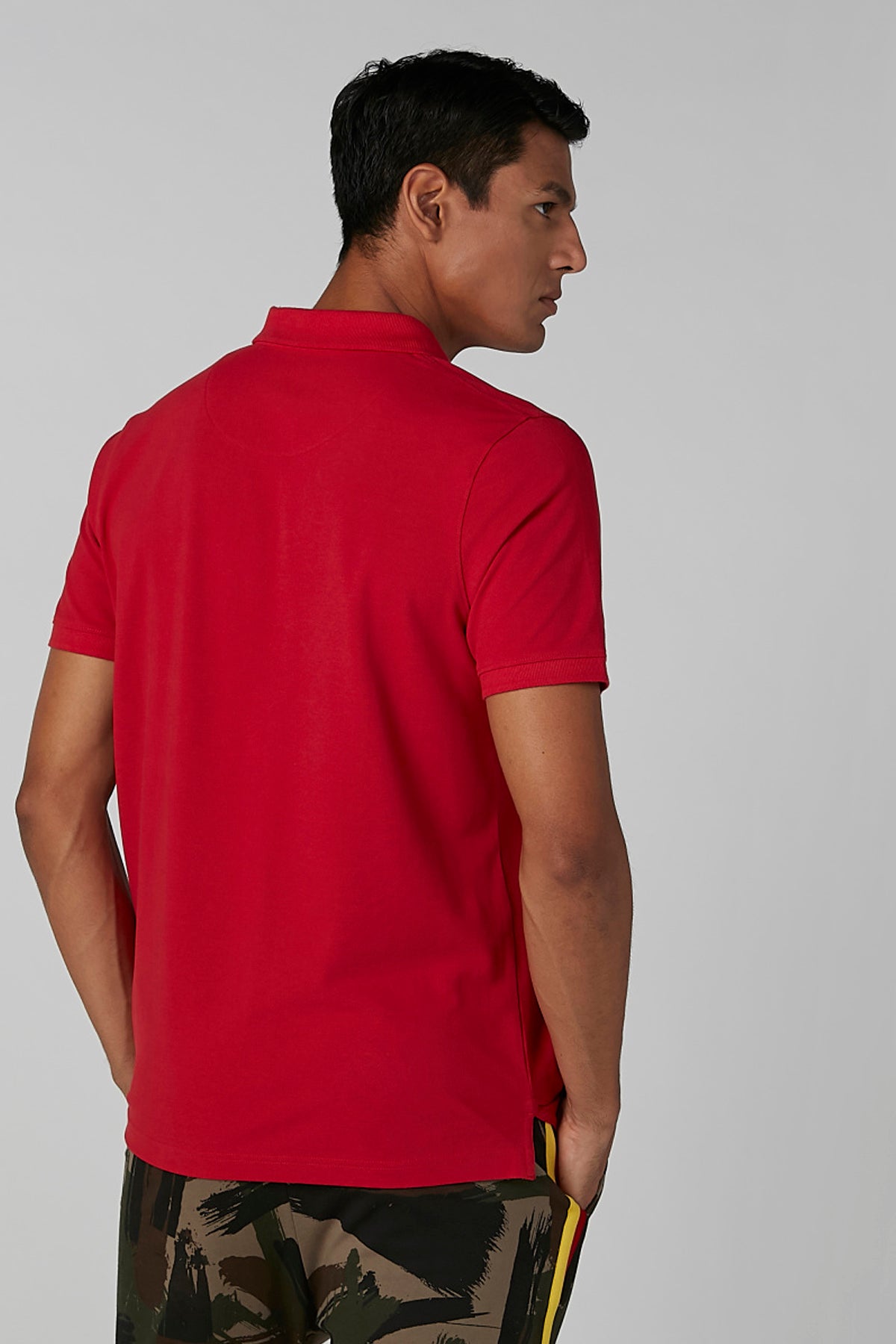 Plain T-shirt with Polo Neck and Short Sleeves