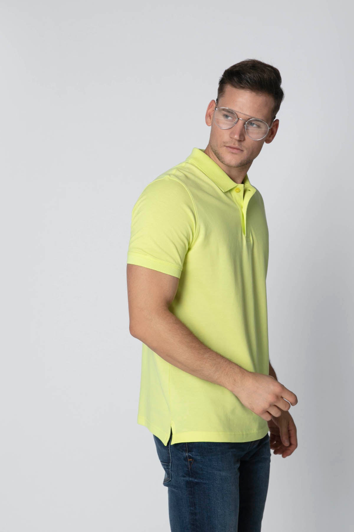 Plain T-shirt with Polo Neck and Short Sleeves