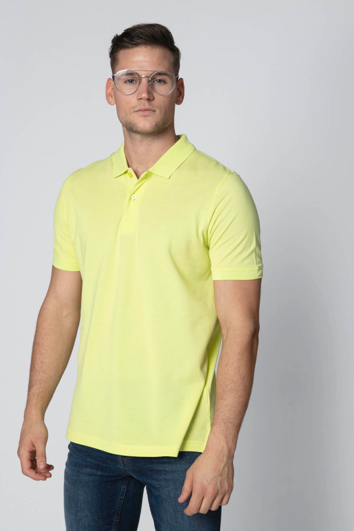 Plain T-shirt with Polo Neck and Short Sleeves