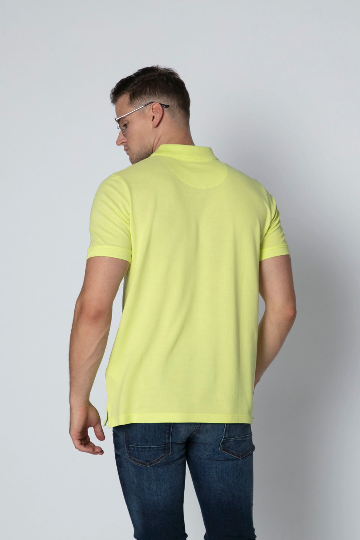 Plain T-shirt with Polo Neck and Short Sleeves