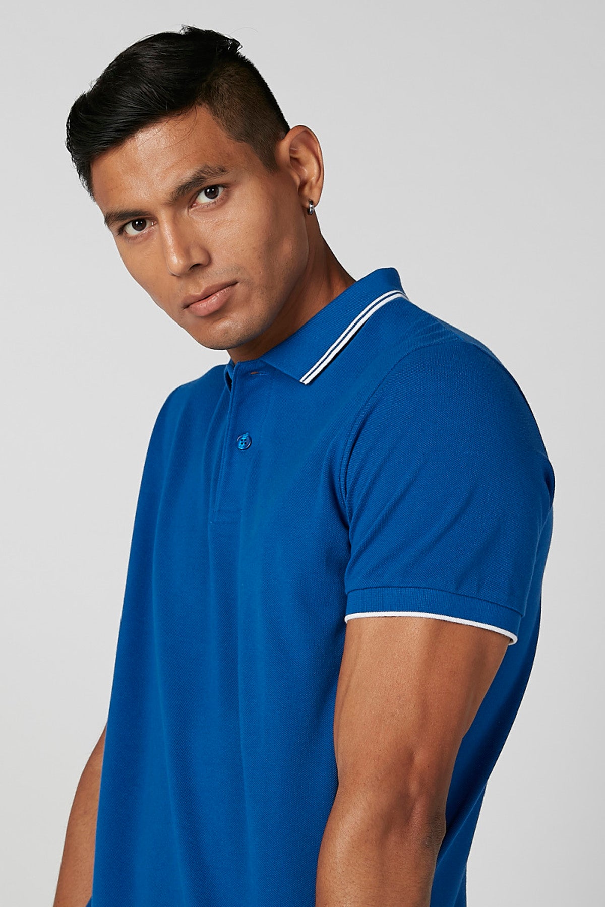 Plain T-shirt with Polo-Neck Neck and Short Sleeves