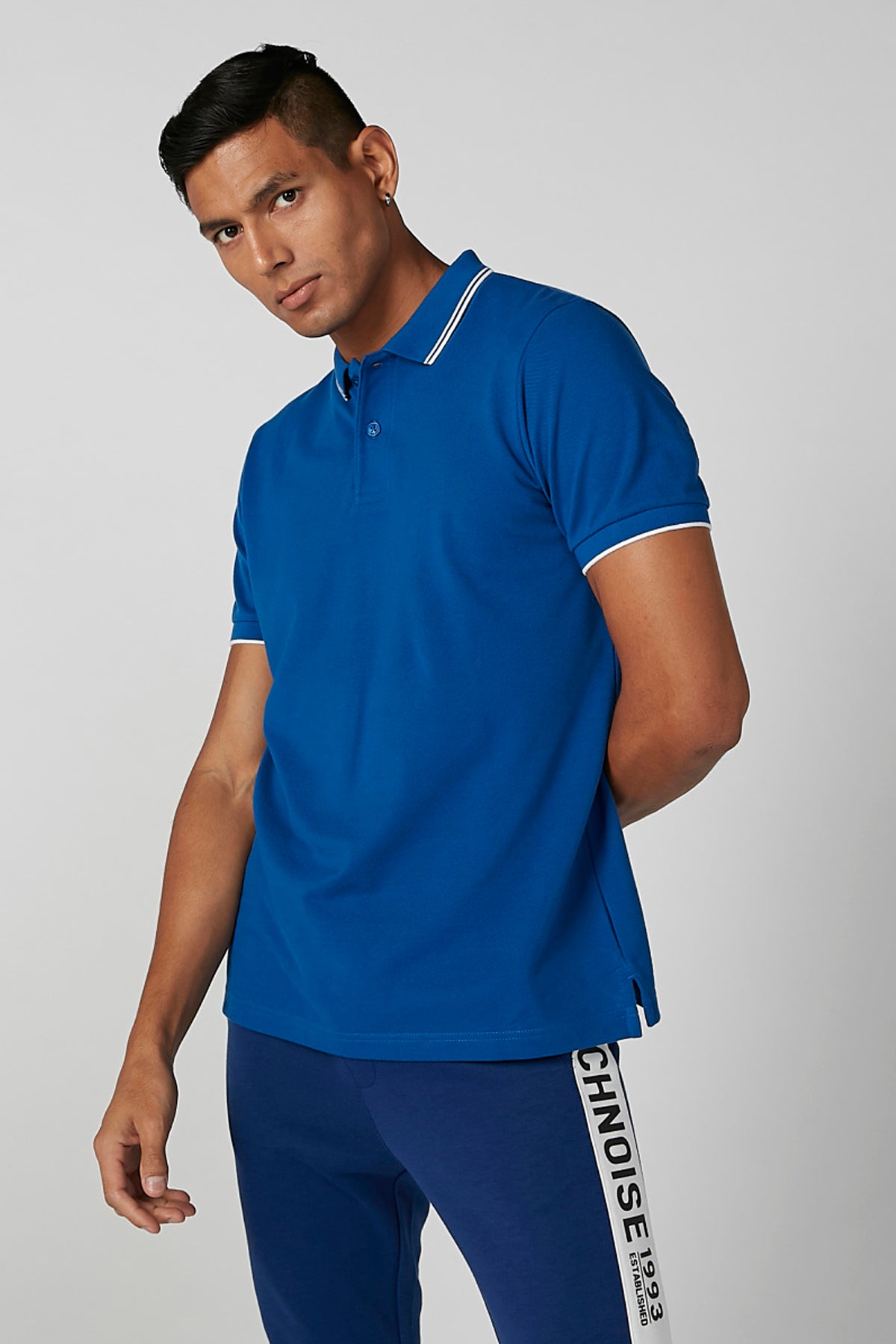 Plain T-shirt with Polo-Neck Neck and Short Sleeves