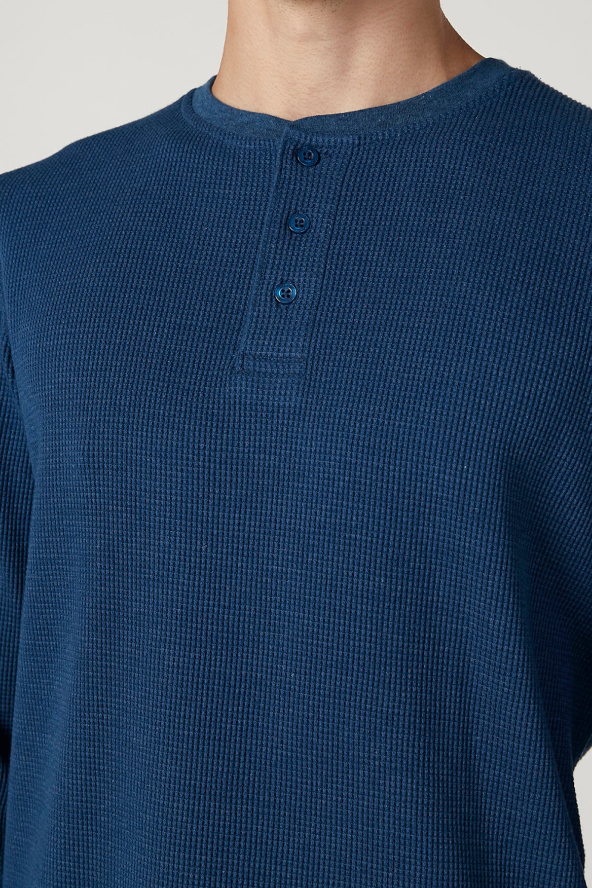 Textured Henley Neck T-shirt with Long Sleeves