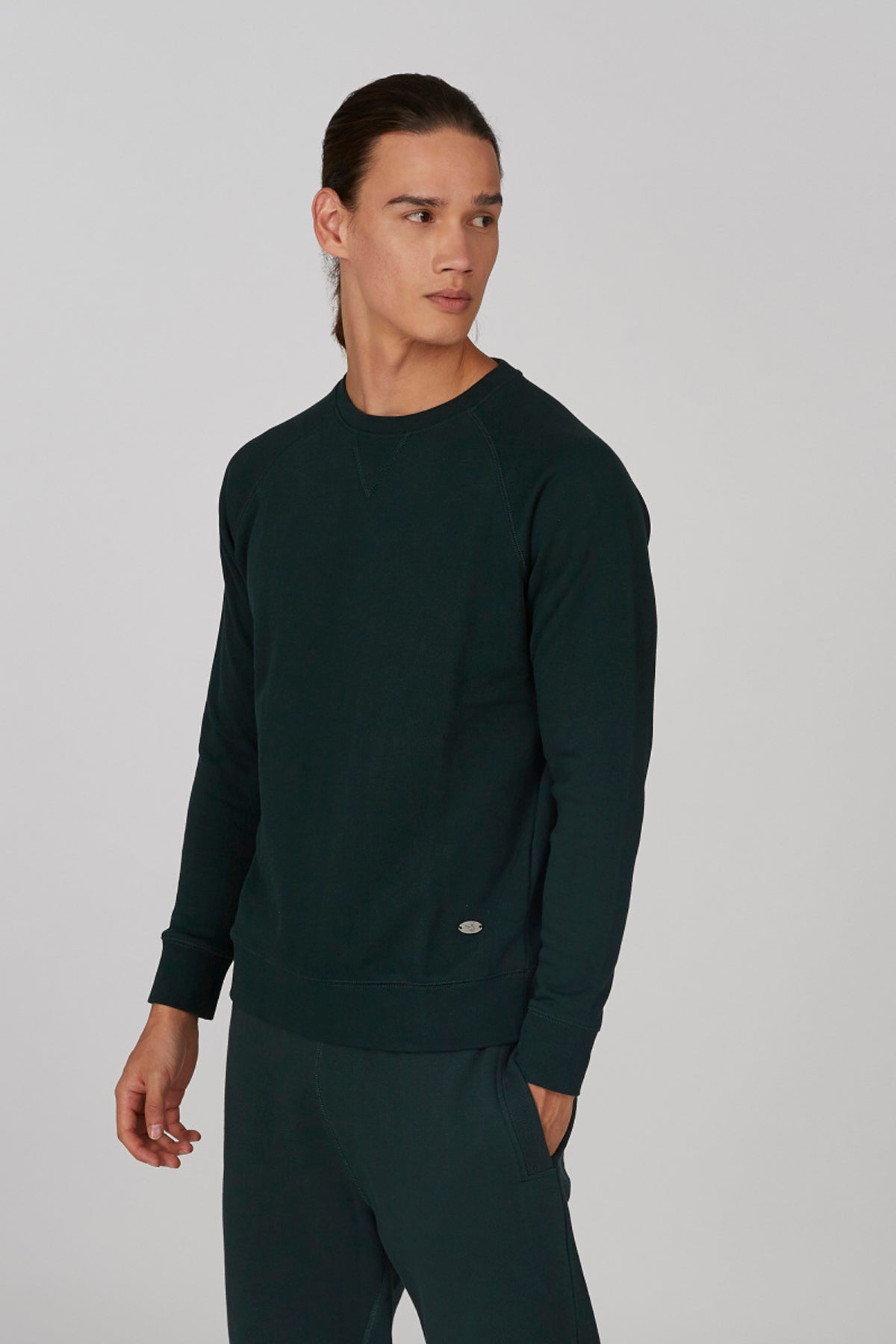 Plain Sweatshirt with Crew Neck and Long Sleeves