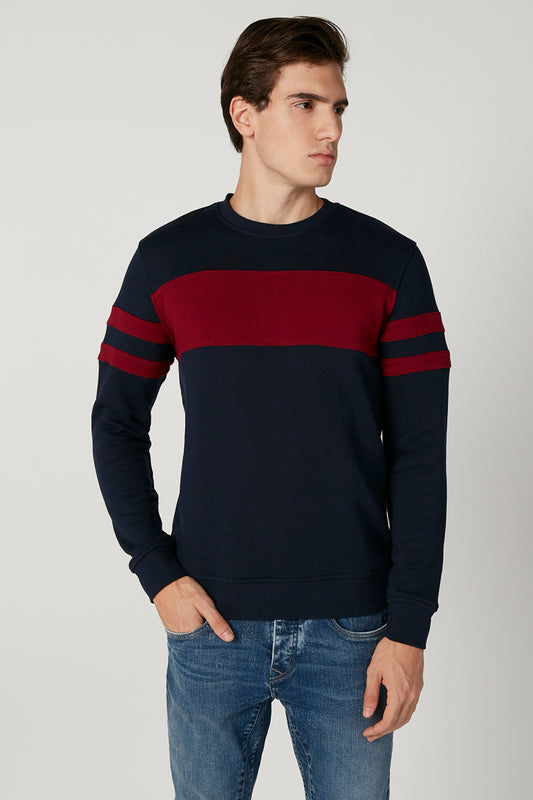Plain Sweatshirt with Crew Neck and Long Sleeves