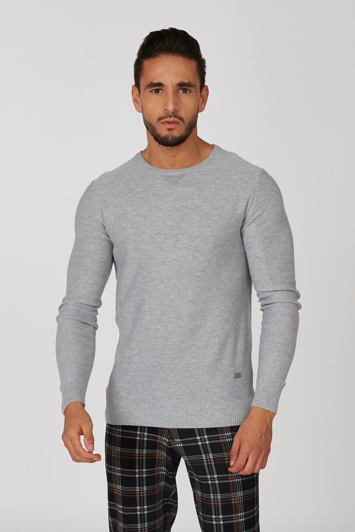Plain Sweatshirt with Crew Neck and Long Sleeves