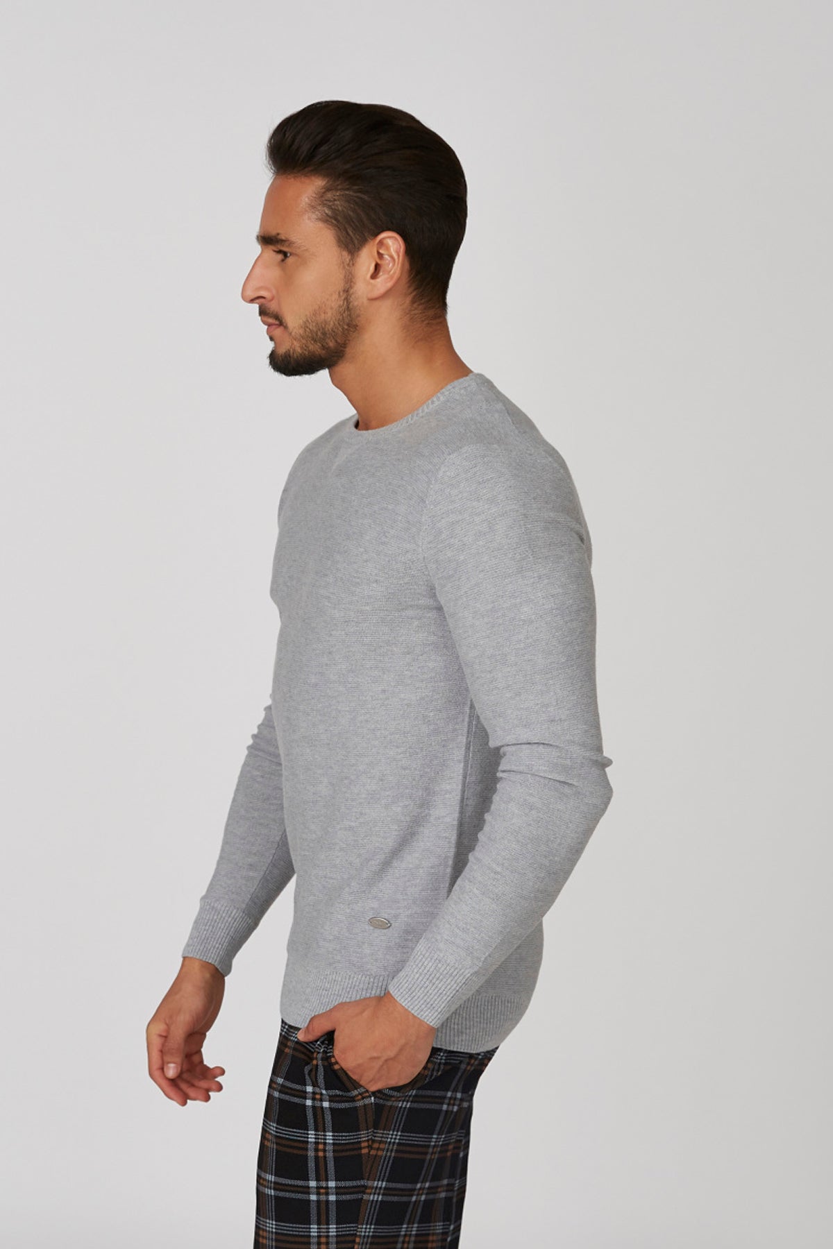 Plain Sweatshirt with Crew Neck and Long Sleeves