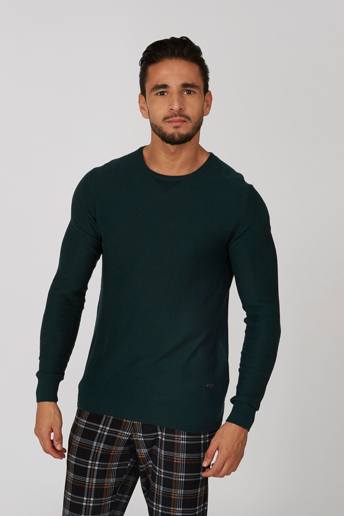 Plain Sweatshirt with Crew Neck and Long Sleeves