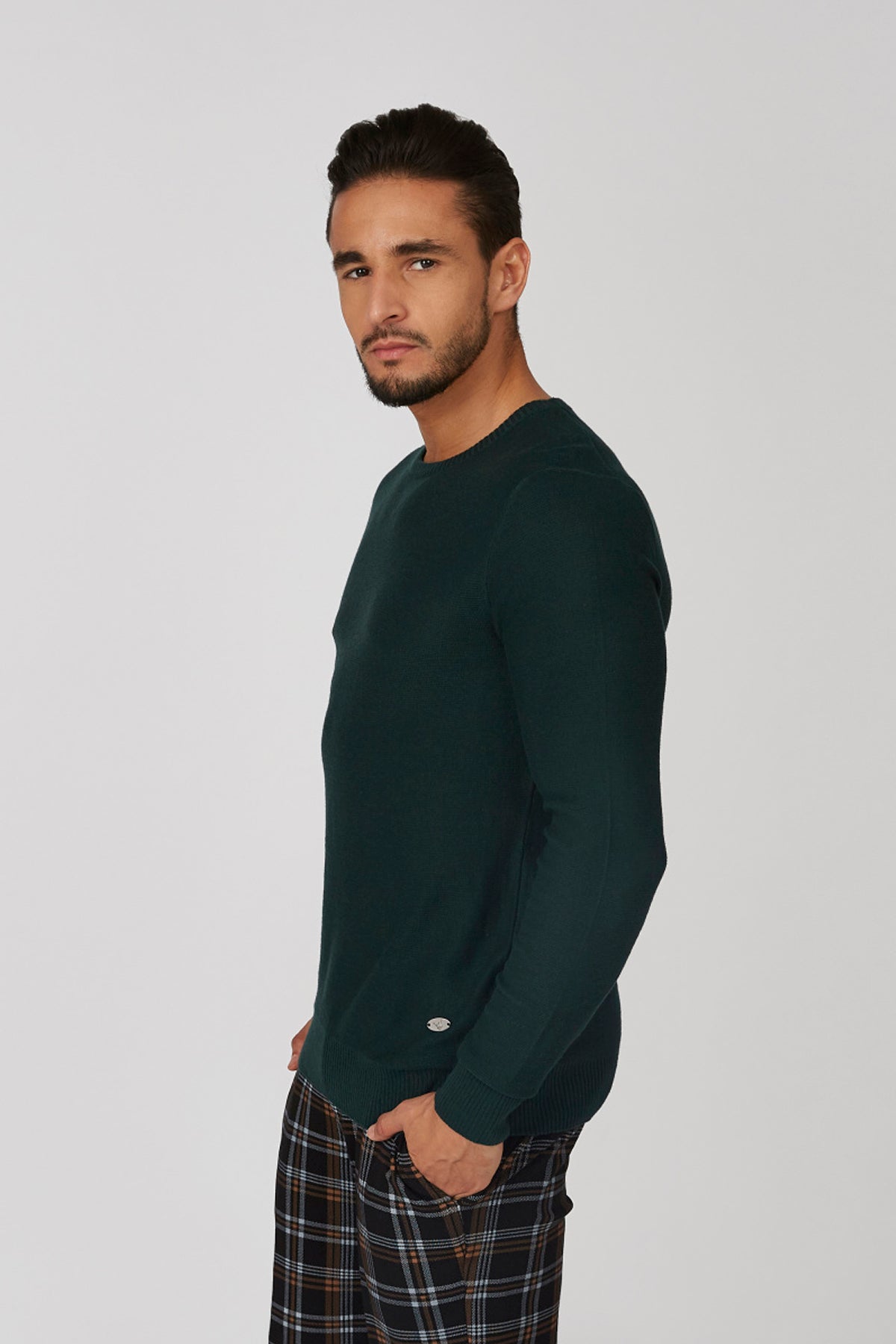 Plain Sweatshirt with Crew Neck and Long Sleeves