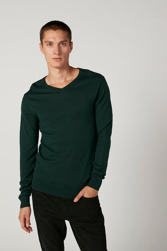 Textured Sweater with V-neck and Long Sleeves