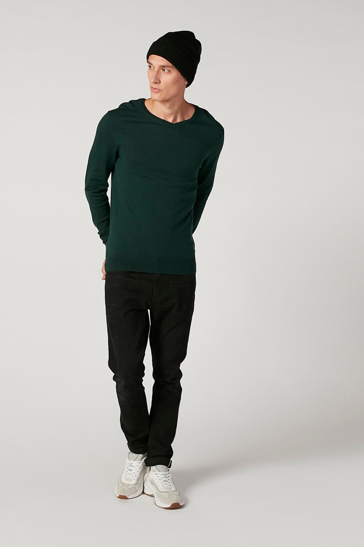 Textured Sweater with V-neck and Long Sleeves