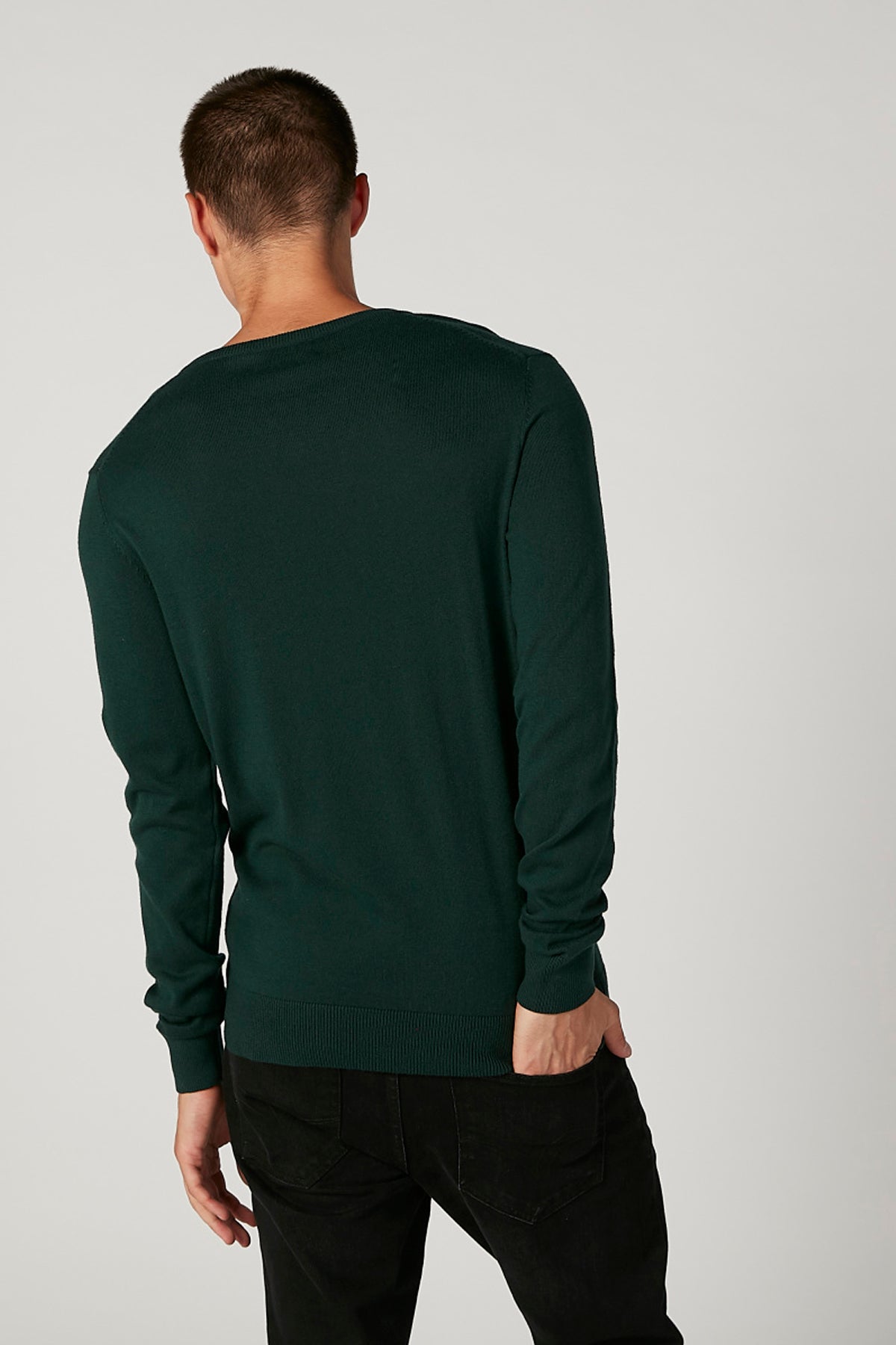 Textured Sweater with V-neck and Long Sleeves