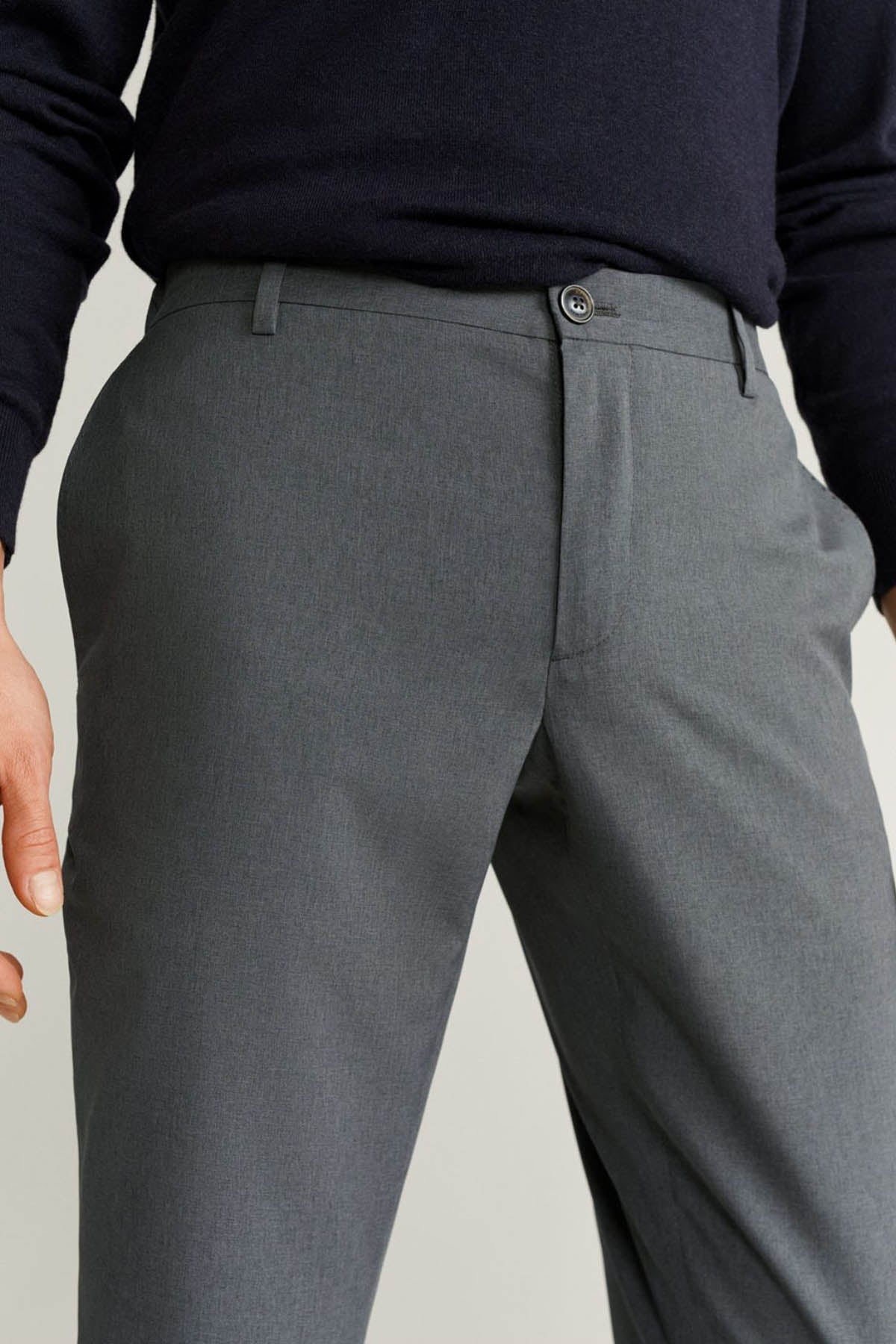 Slim Fit Cropped Elastic Waist Trousers