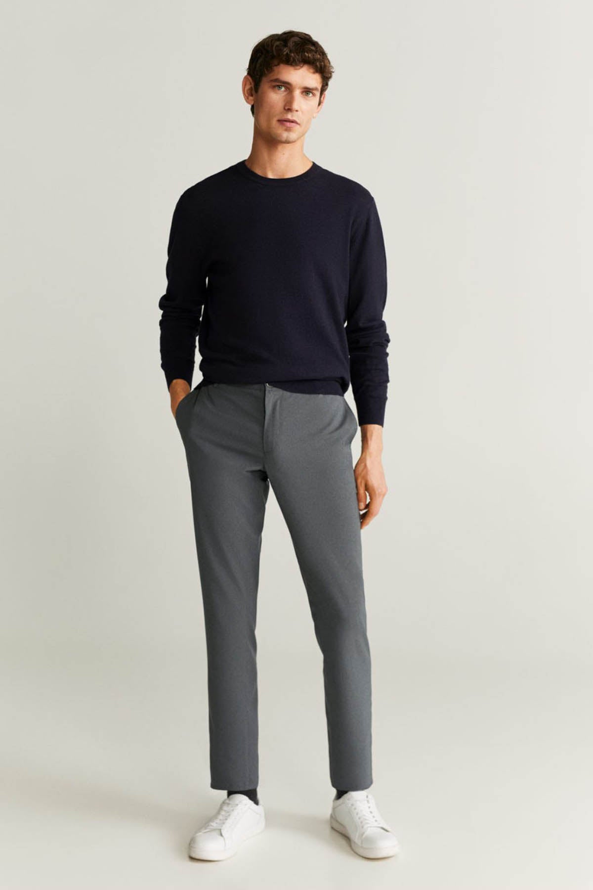Slim Fit Cropped Elastic Waist Trousers