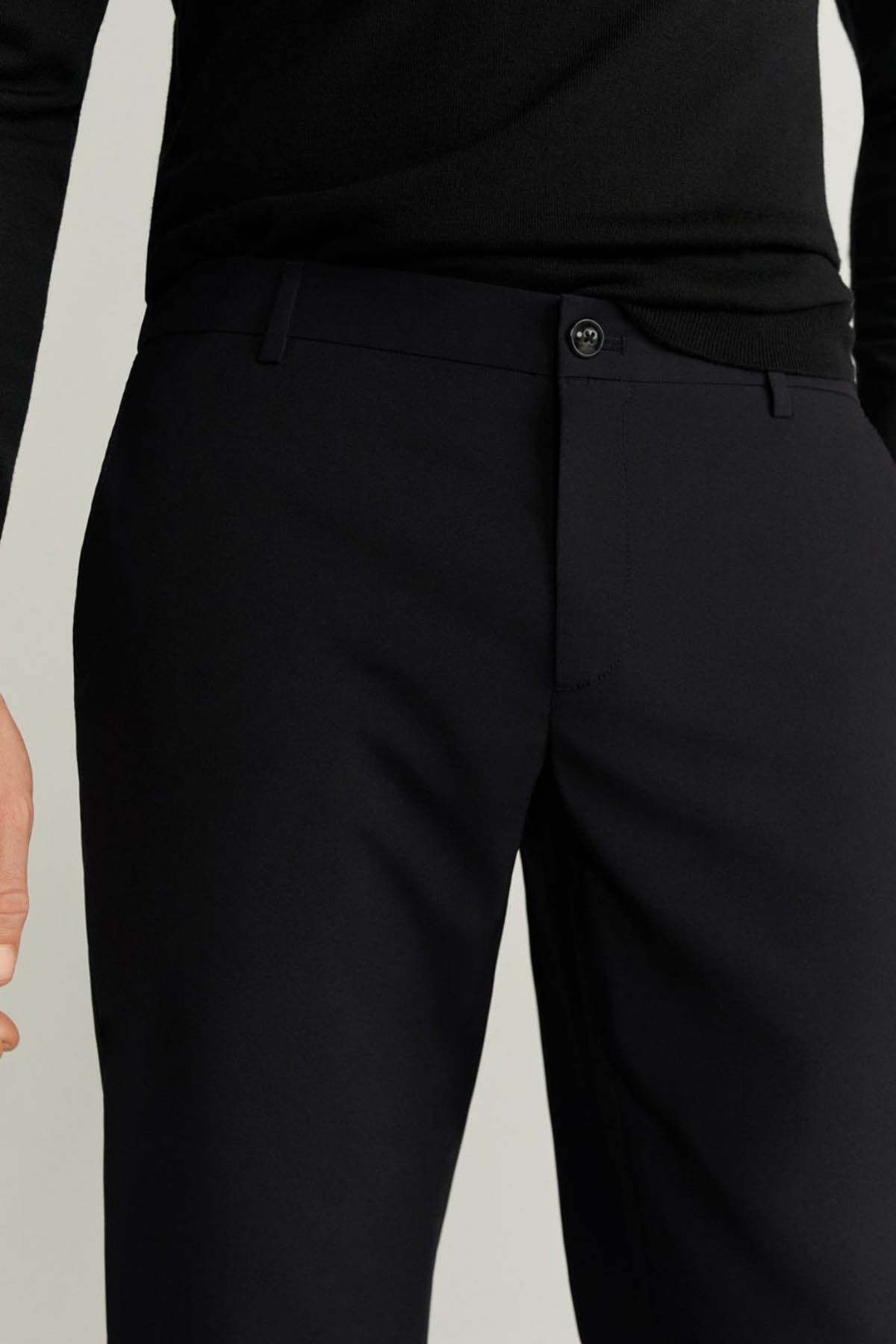 Slim Fit Cropped Elastic Waist Trousers
