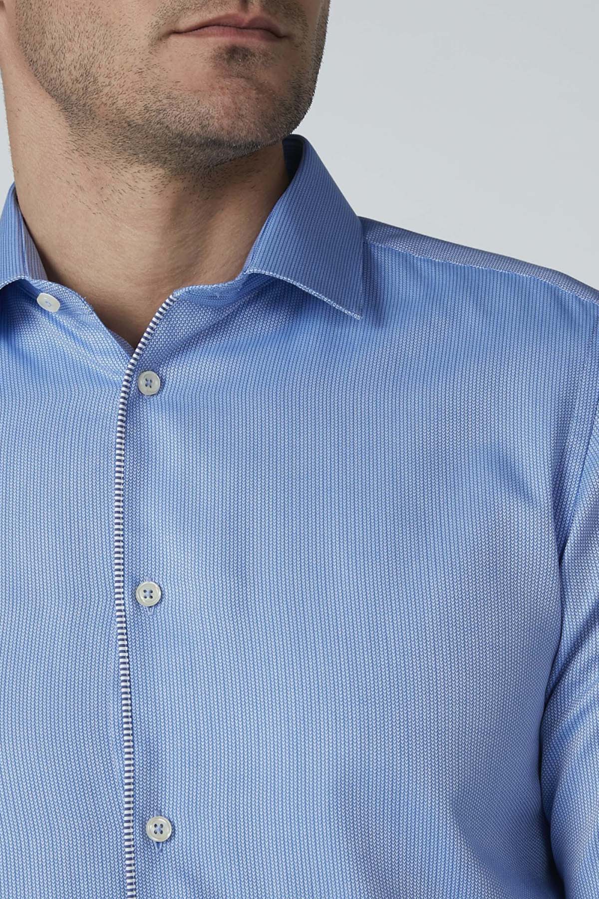 Textured Formal Shirt with Long Sleeves and Tipping Placket Detail