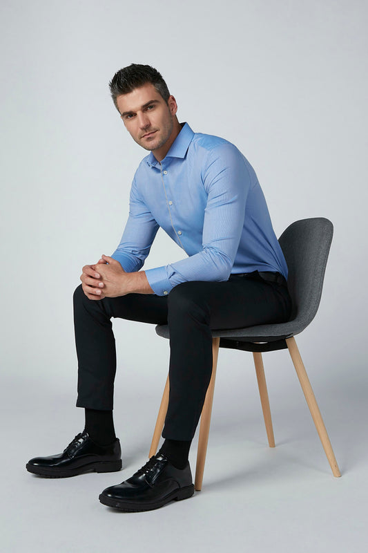 Textured Formal Shirt with Long Sleeves and Tipping Placket Detail