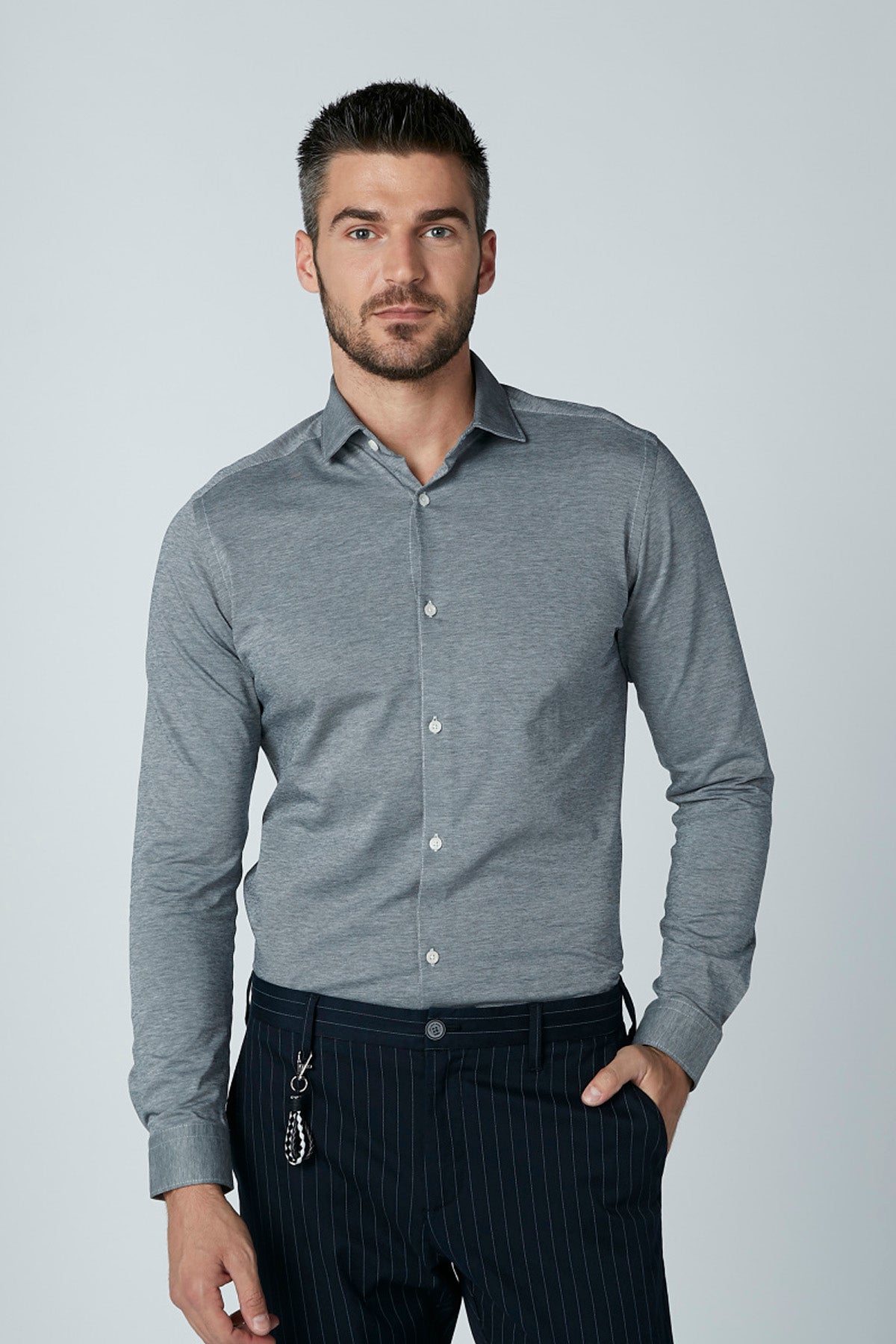 Plain Shirt with Long Sleeves and Complete Placket