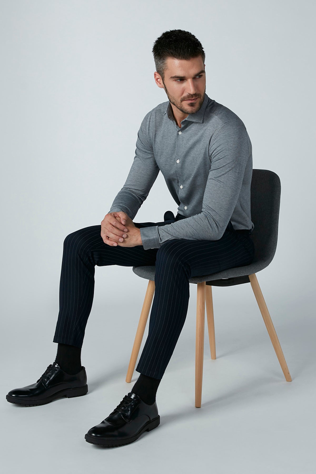 Plain Shirt with Long Sleeves and Complete Placket