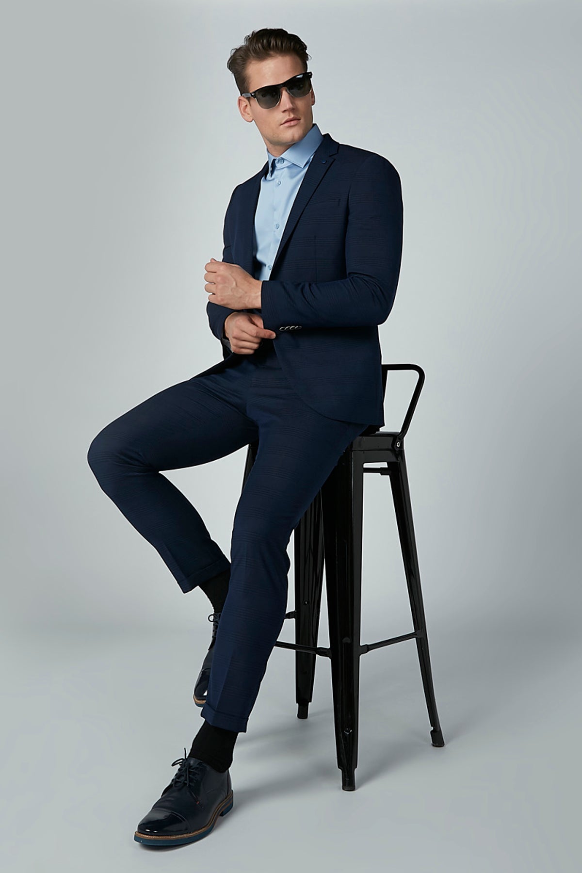 Textured Blazer with Long Sleeves and Button Closure