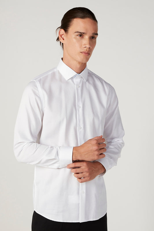 Textured Formal Shirt with Spread Collar and Long Sleeves