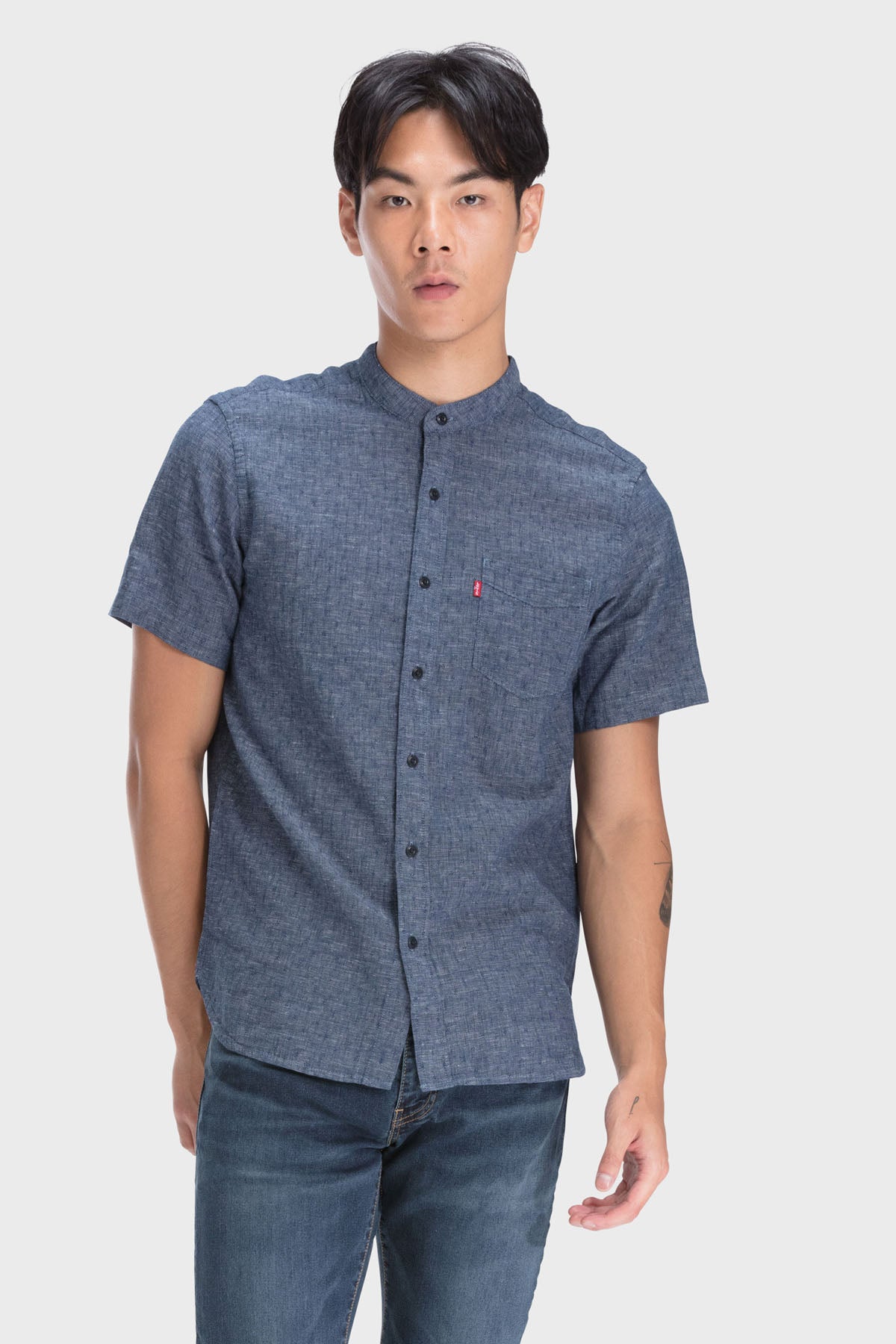 S/S Mandarin Collar Shirt