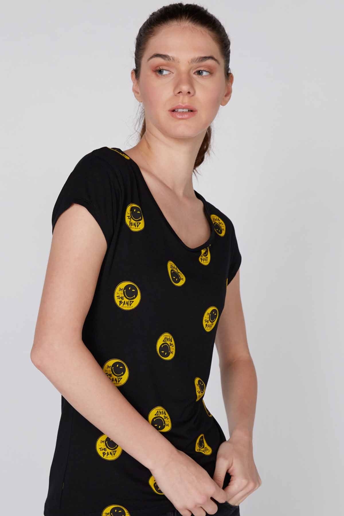 Printed T-Shirt with Cap Sleeves